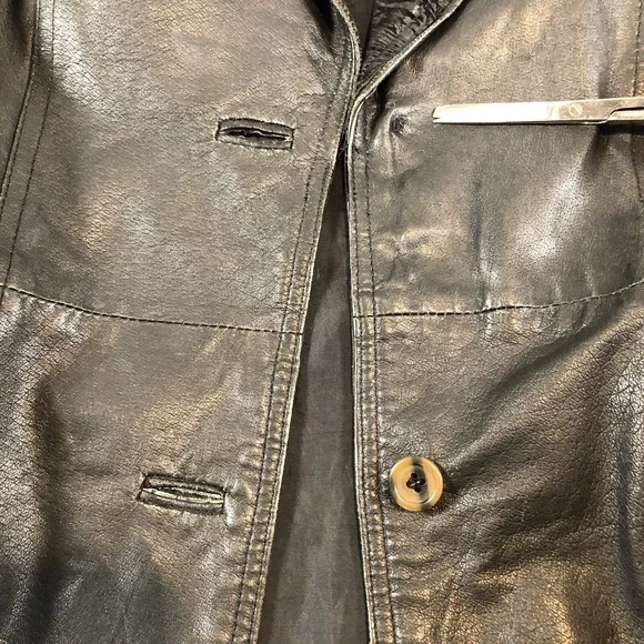 Outbrook Leather Coat Womens Large Black Long Baroque Suede Detail 80s Vintage - Picture 10 of 16